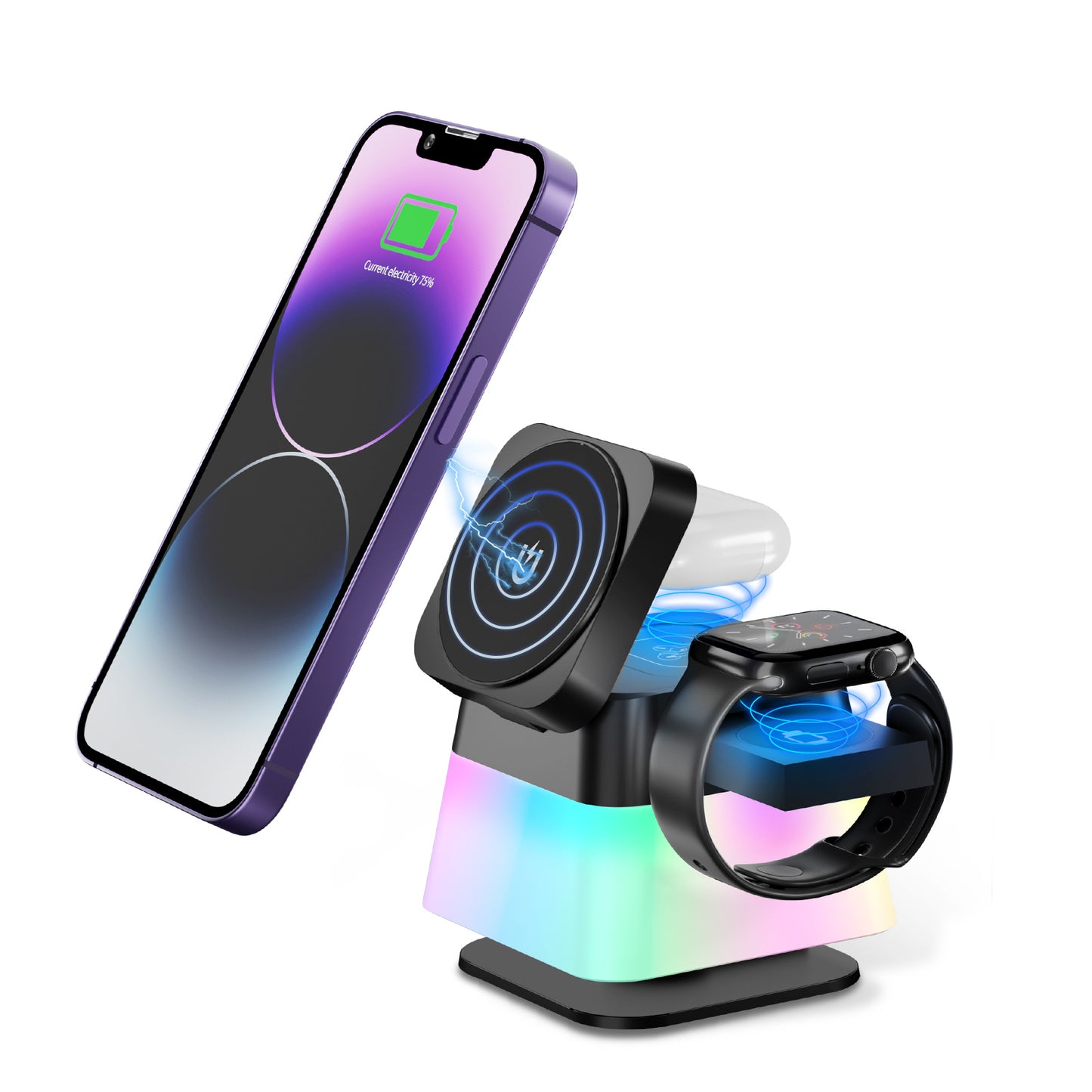 4-in-1 Magnetische Wireless Ladestation mit Nachtlicht – Für iPhone, Apple Watch & AirPods – Rotierbar & Kompakt