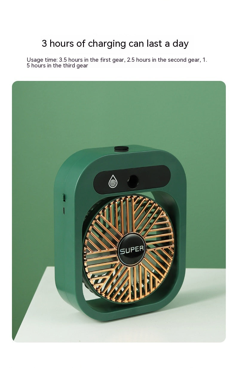 ❄️ 2-in-1 Luftbefeuchter & Tischventilator – Tragbarer USB-Mist-Fan mit 3 Geschwindigkeitsstufen