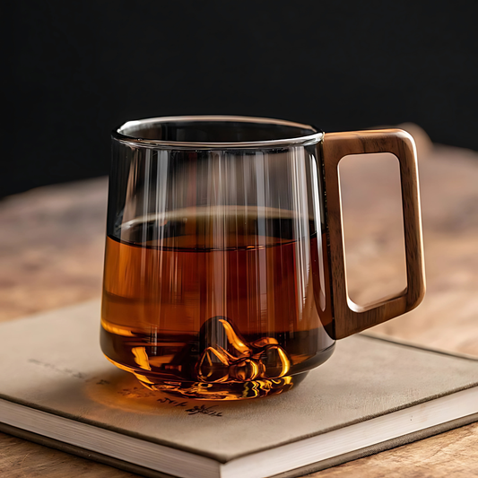 Stilvolle Glastasse mit Holzgriff