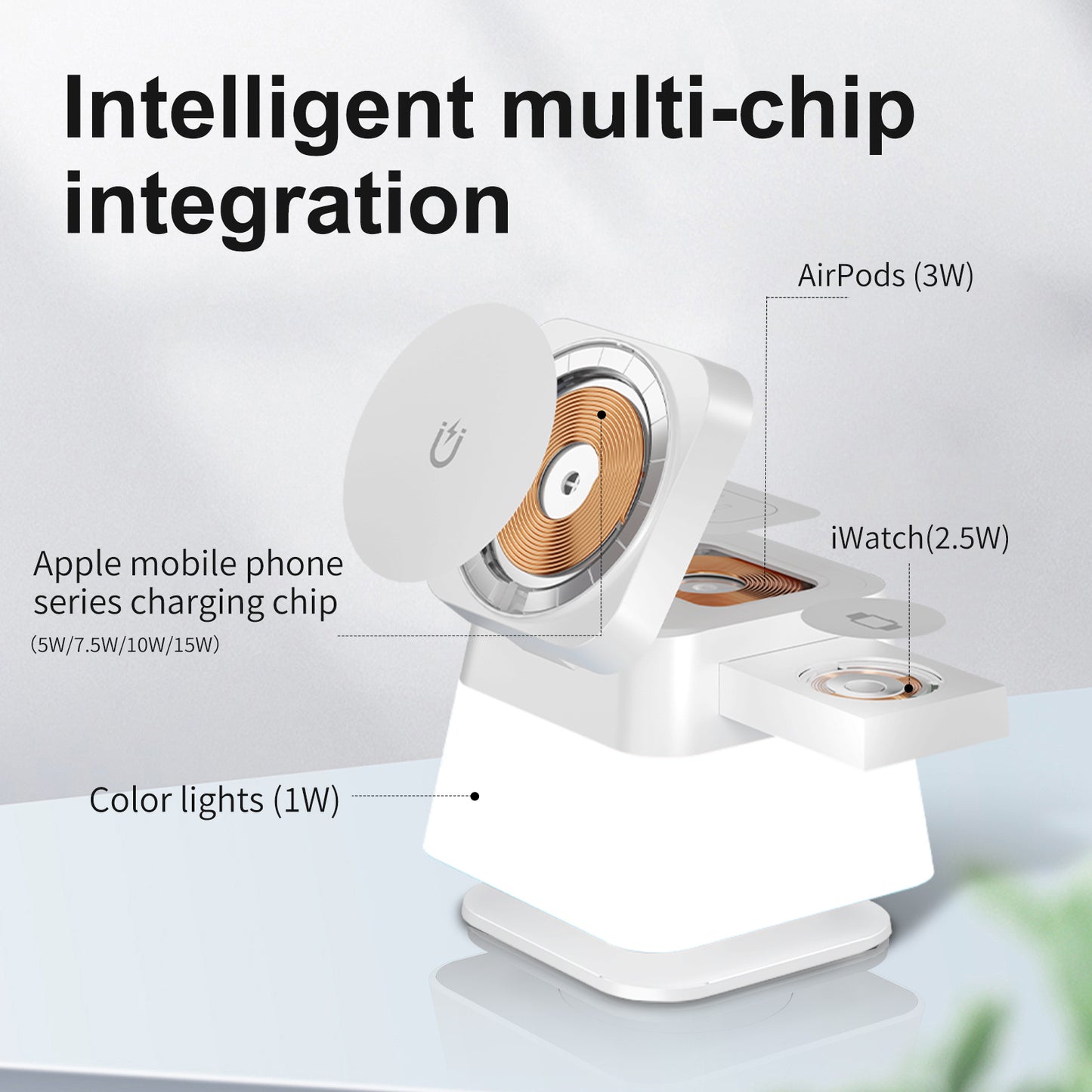 4-in-1 Magnetische Wireless Ladestation mit Nachtlicht – Für iPhone, Apple Watch & AirPods – Rotierbar & Kompakt
