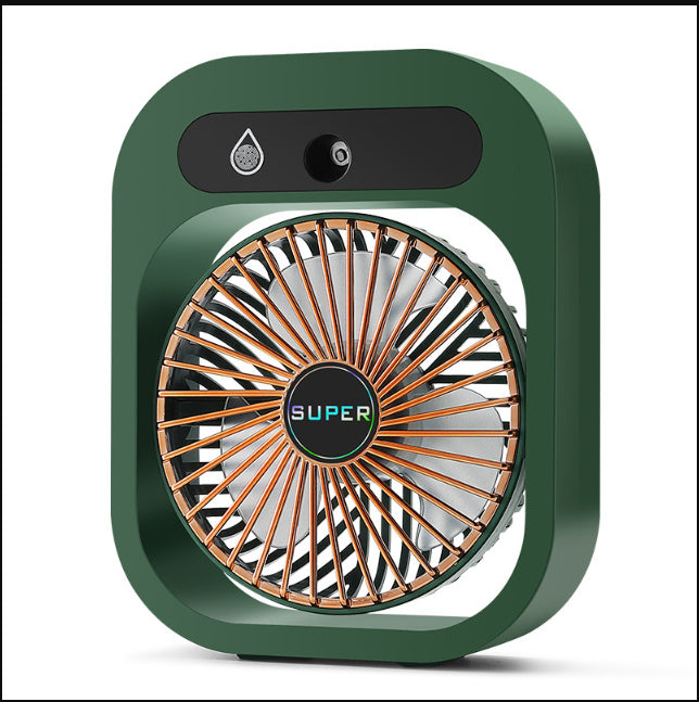 ❄️ 2-in-1 Luftbefeuchter & Tischventilator – Tragbarer USB-Mist-Fan mit 3 Geschwindigkeitsstufen